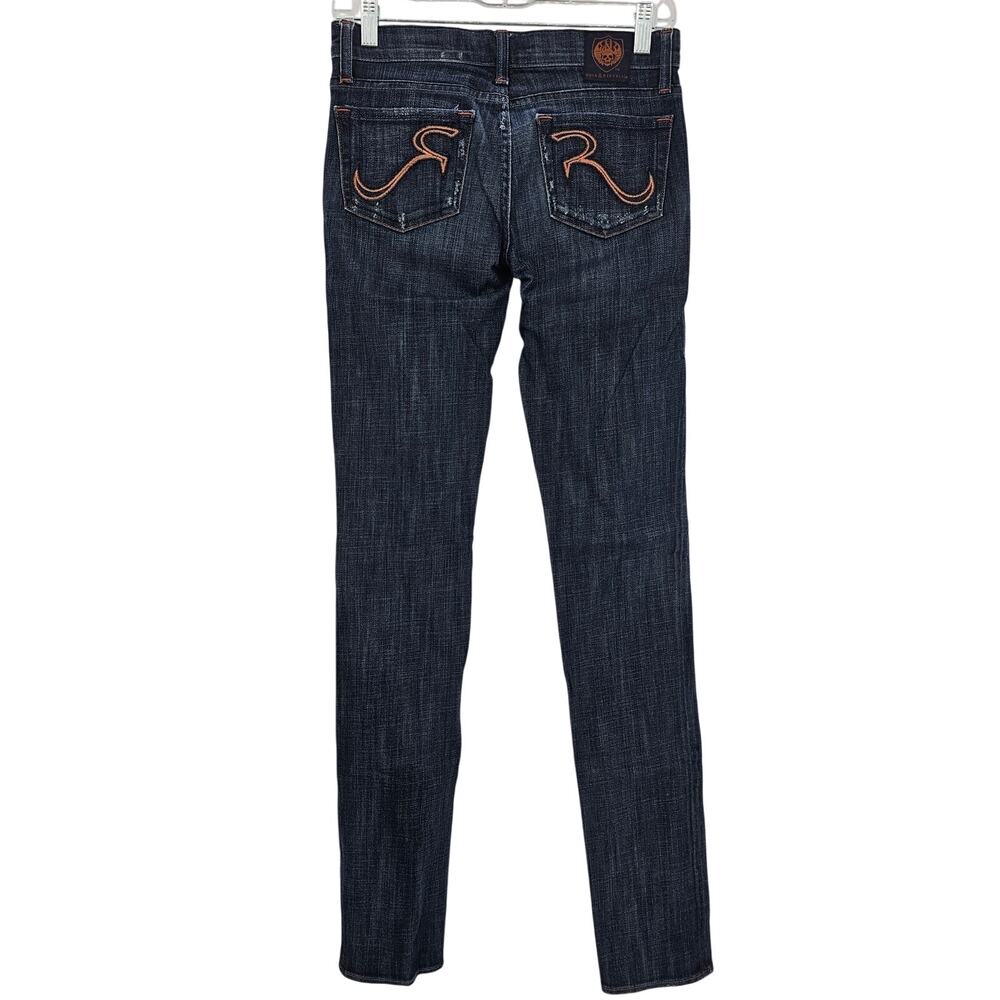 Rock & Republic Womans size 26 Tall Berlin Low Rise Skinny Distressed Jeans Blue